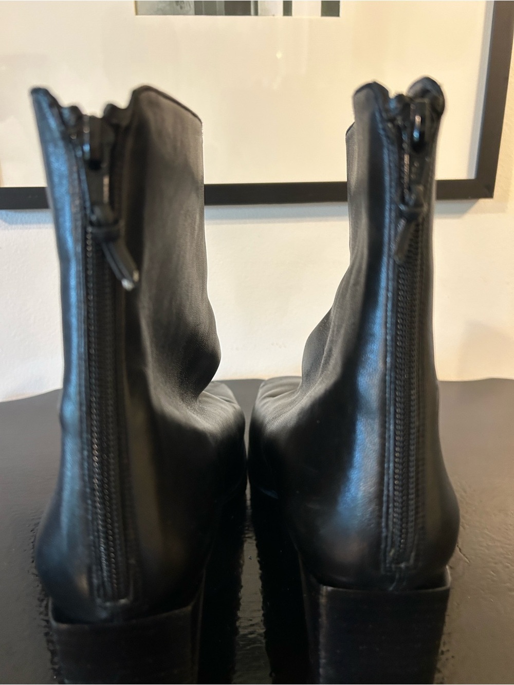 Stuart Wheitzman Sleek Black Square-Toe Ankle Boots Size 11 - Picture 4 of 13